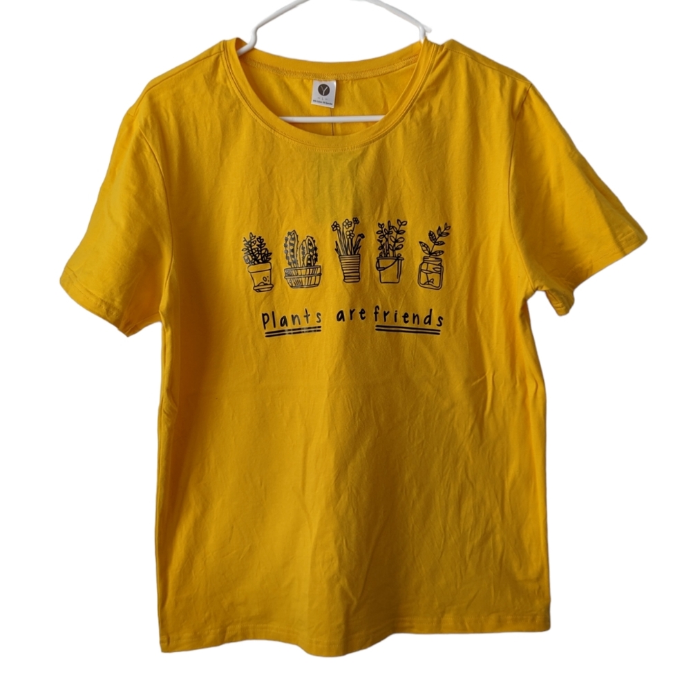 NWT Blackmyth Plants are friends Graphic Short Sleeve T-Shirt Yellow Large